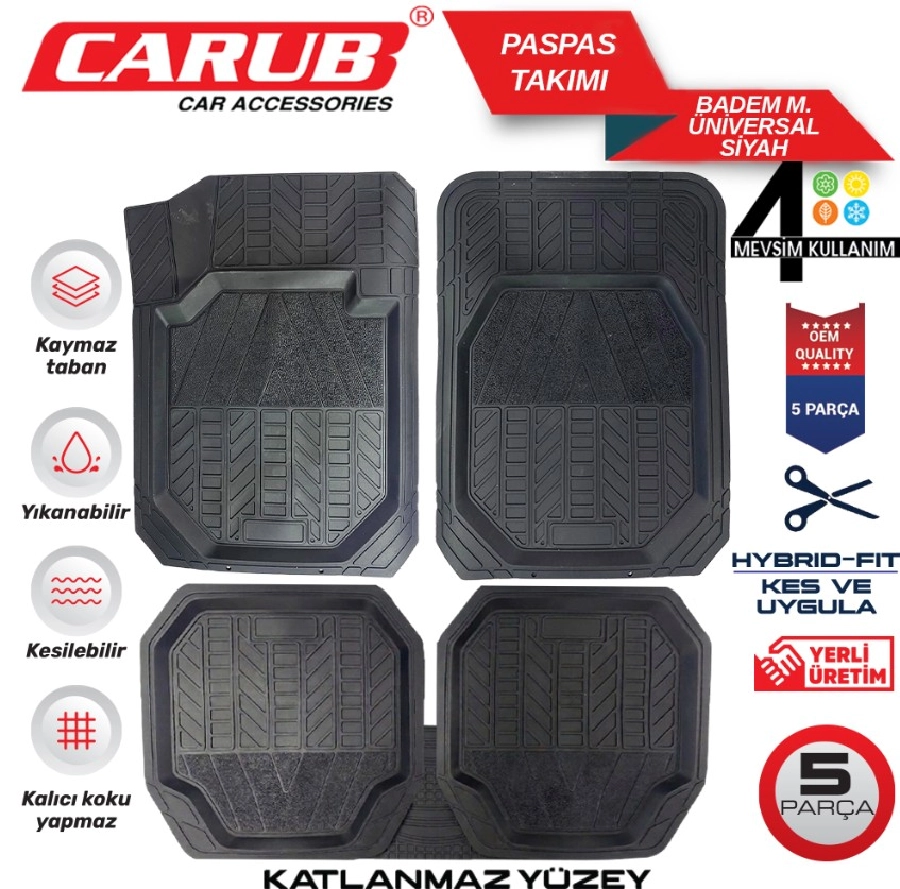 Paspas Havuzlu 3D 5 Parça Siyah Kesilebilir | OEM BR5009020