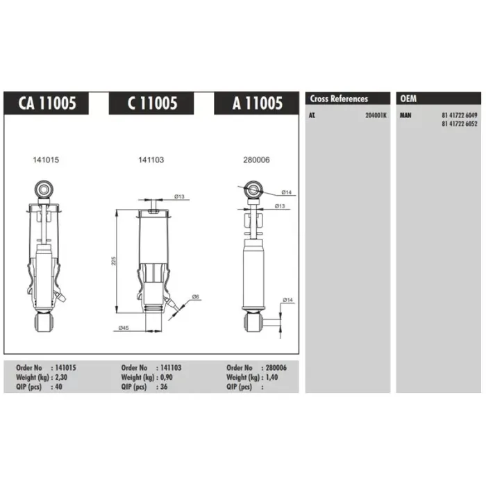 Kabin Amortisoru Arka (Koruklu) - MAN / 19.463 D2876 94> 19.464 D2876 98> | CONNECT CA 11005 | OEM 81417226049 81417226052 CB0091