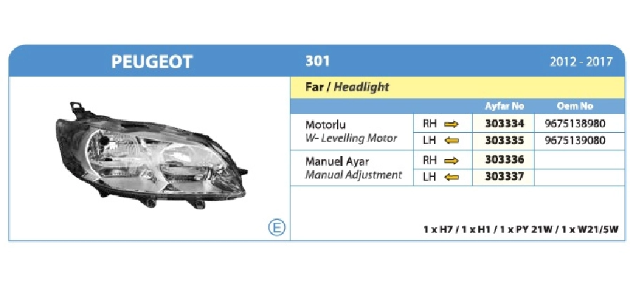 Far Sol - Peugeot 301, Citroen C-Elysee Motorlu 9675139080 | OEM 303335