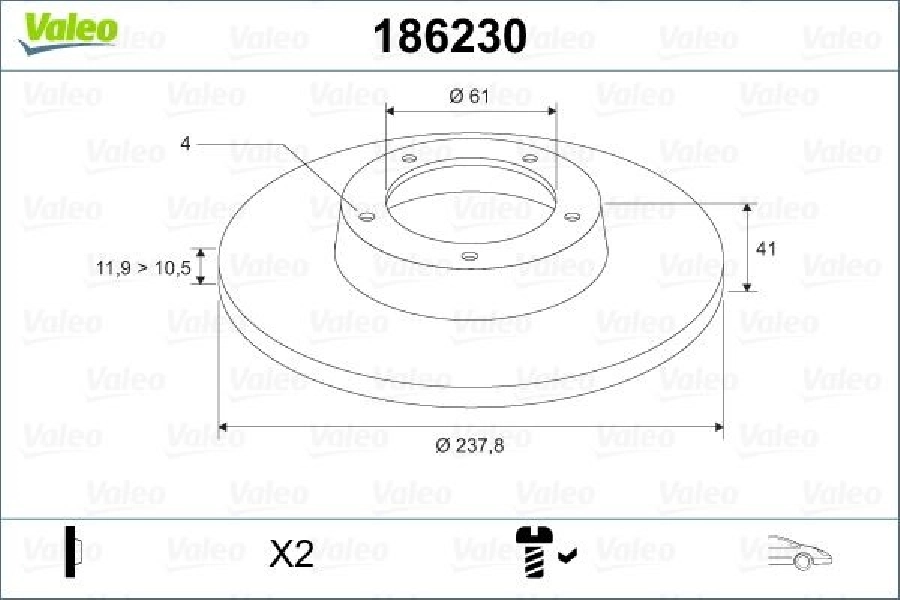 Ön Fren Aynası (Takım) Renault 9-R11-Renault 19 Clio I-2-Mgn I (96, 9.99) Twng 1.2 1996 ve sonrası (238x12x4DL) | OEM 186230