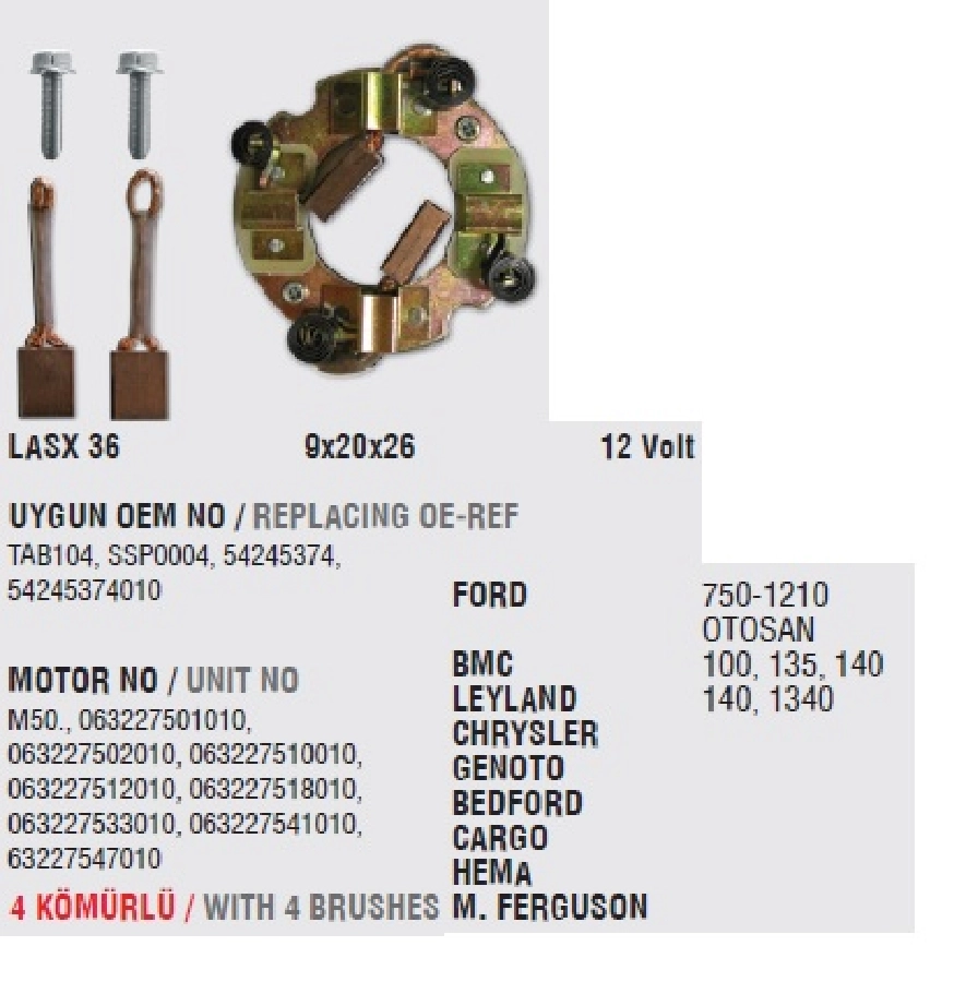 Marş Kömür Yuvası 12V Ford-Dodge-Fatıh Komurlu LASX36 (Uygun Kömür:LASX36) | OEM LU0361