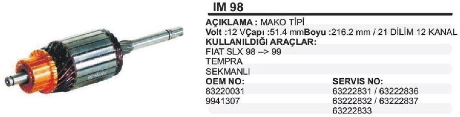 Marş Kollektörü 12V - Tempra-Uno-Tipo-Doğan Sekmanlı | OEM 00015