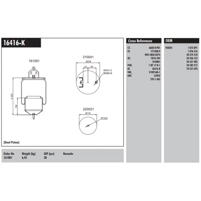 Di̇ngi̇l Körüğü - Volvo / Fm - 400/430/ Fh 12 420/440/480/500/520 Fh 16 450/480/520 | CONNECT MD 16416-K | OEM 160081-20582215-20424543