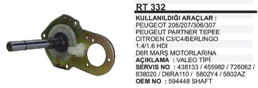 Rediksiyon Tamir Takımı Valeo D6R Peugeot 206-306, C-3, C-4 Redık Takım | OEM RT332