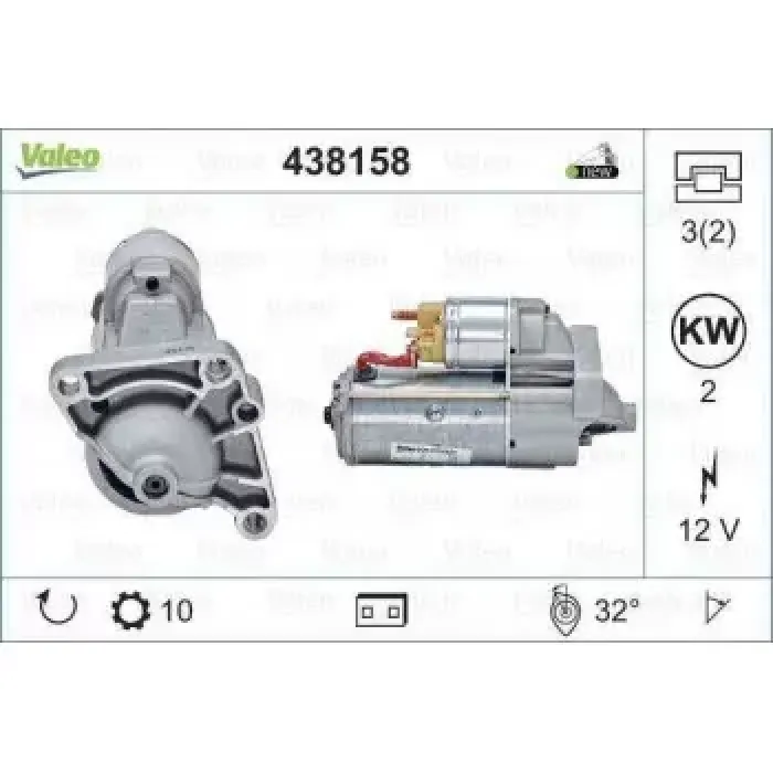 Mars Motoru G9U 12V 10 Dis 2,2KW Master Movano Vivaro Trafic 2,2DTI / 2,5CDTI 01> | VALEO 438158 | OEM 8200634602