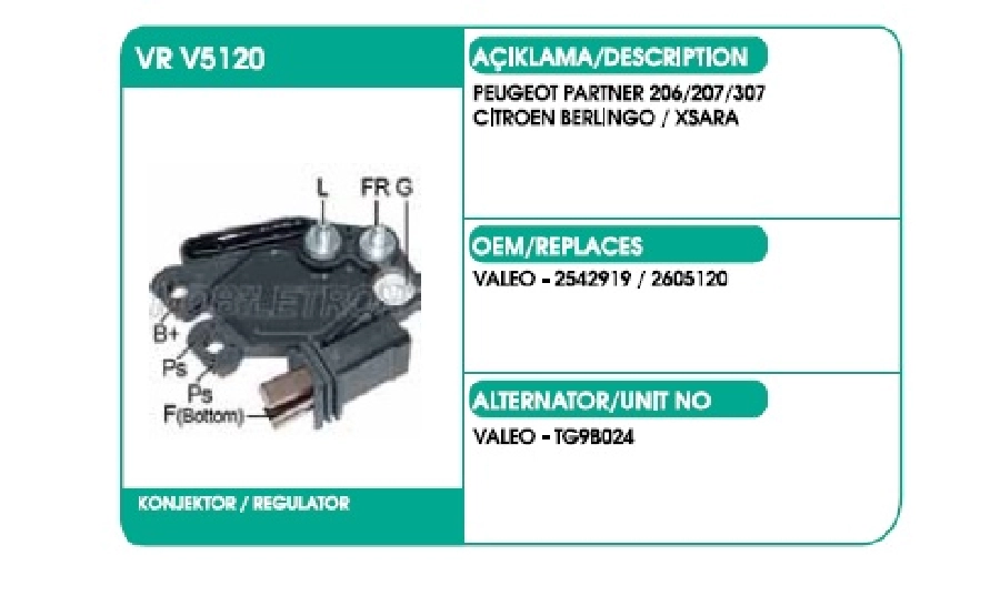 Konjektör 14.6V Peugeot Partner* Citroen Berlingo | OEM VRV5120