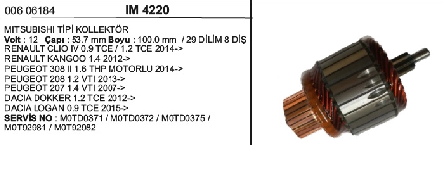 Marş Kollektörü Mitsubishi Renault Clio, Kangoo, Peugeot 8DIS | OEM IM4220