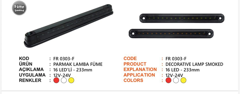 Fr Kabin Arkası 16 Ledli Füme Camlı Kırmızı (23CM)