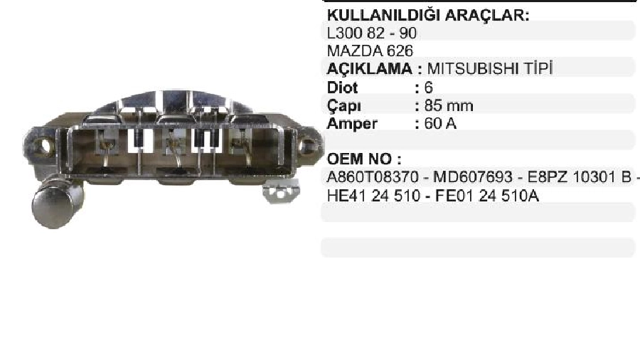 Diyot Tablası L300 82-90, Mazda 626 60A. Eski Tip | OEM VMR8541