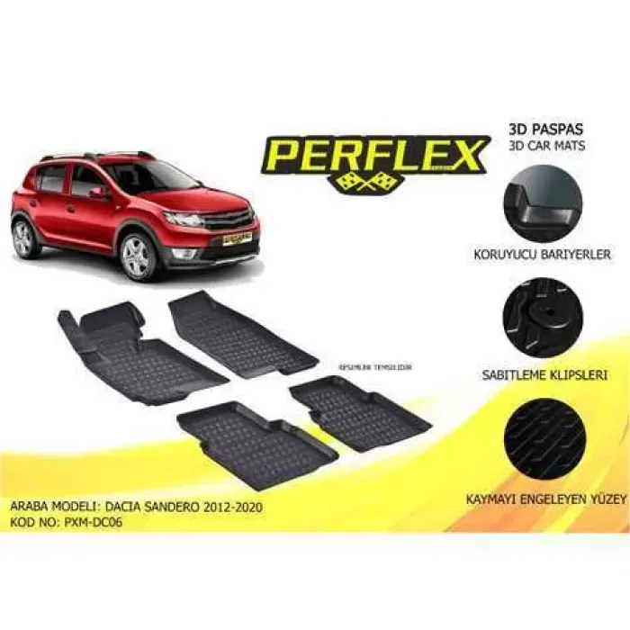 Paspas 3D Havuzlu 10-Mat Sandero 2007-2012 | PERFLEX PXM-DC05 | OEM 99