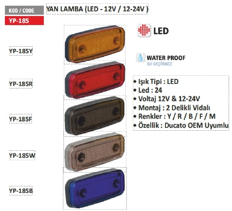 Yan LED'li Aydınlatma Füme | OEM YP185F