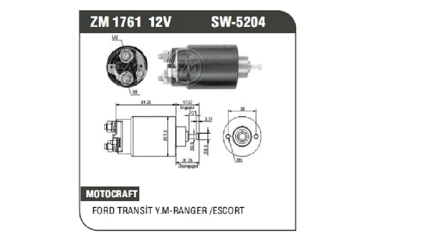 Marş Otom 12V Motograf - Ford Connect, Transit V184, Fiesta, Fusion, Ranger, Escort, Focus, Mondeo 1,4 | OEM ZM-1761