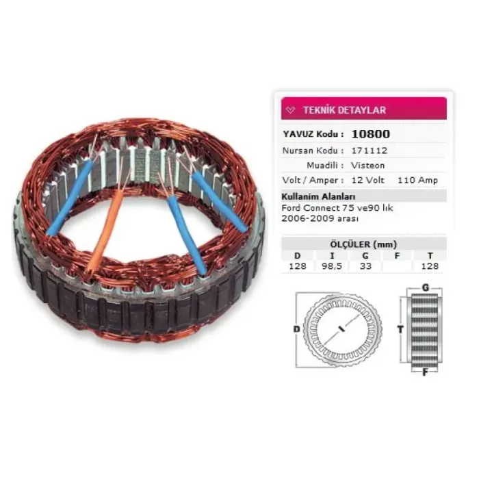 Stator Visteon Tip 12V 110A Ford Connect 75 Ve 90 Lik 2006 Ile 2011 Araligi Nursan 171112 | YAVUZ 10 800