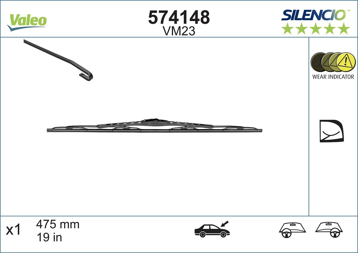 Valeo Silencio VM23 (X1) / (475 MM) A3; Golfiv; Poloiii (Yt) | VALEO 574148 | OEM SILUVM23 VOL_574148_BEG SEA_574148_