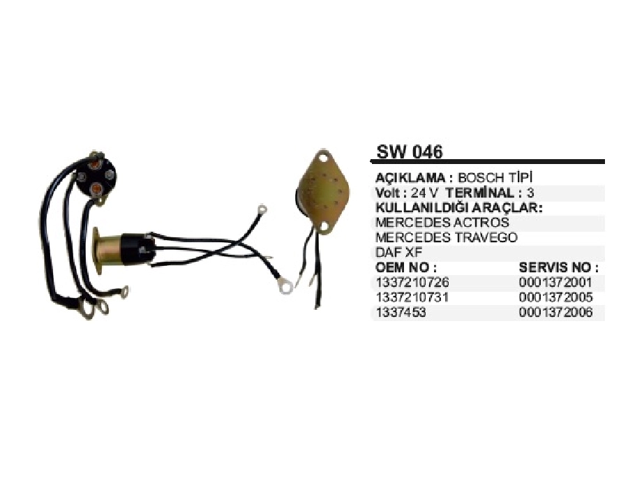 Marş Otomatiği 24V Yardımcı Bosch Tip DAF 75, 250 Mercedes Actros | OEM SW046