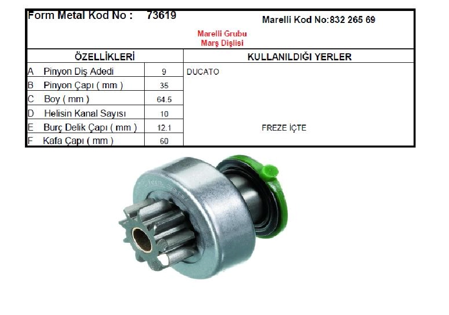 Marş Dişlisi Mako Marelli Tip 9D-10K - Ducato, Boxer | OEM 73619
