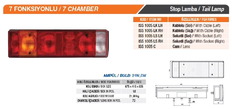 7 Fonksıyonlu Stop Lamba Soketli ( Sol ) | OEM 1005LSLH