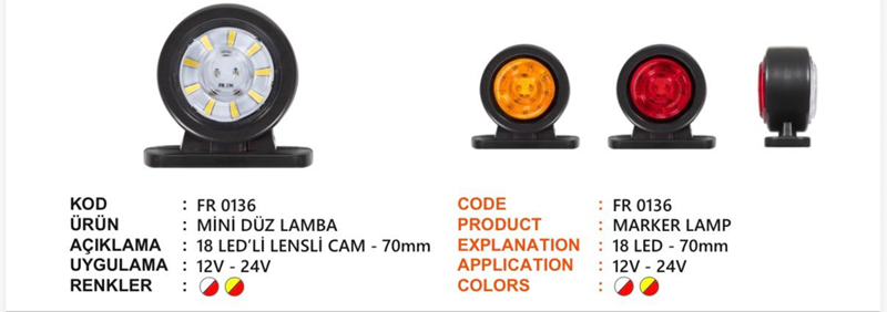Fr Mini Takoz Lamba 18 Ledli Sarı Kırmızı