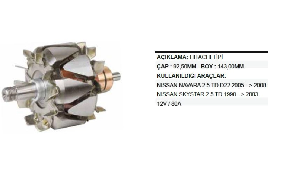 Rotor Hitachi 12V 80A Navara, Skystar | OEM XRT1448