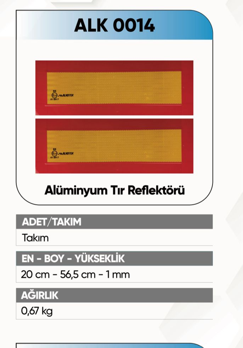 Alkotek Tır Arka İşaret Reflektör Alüminyum Rr