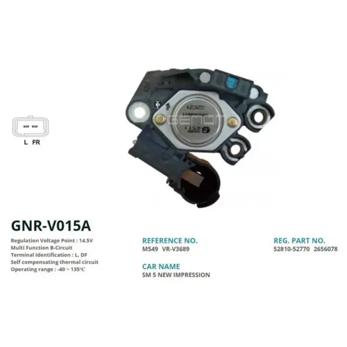 Alternator Konjektor Valeo Tip 12V Renault Latitude (L, Df) | GENON GNR-V015A | OEM VR-V3689 M546 M549 M570