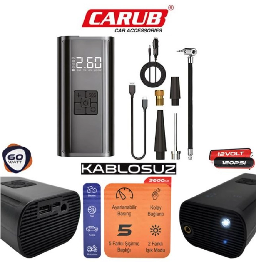 Hava Kompresör Şazlı + Çakmaktan USB + Typc 60W | OEM BR2491330