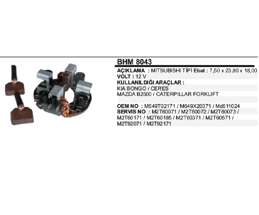 Marş Kömür Yuvası 12V Mitsubishi Kia, Mazda, Cat Forklıf | OEM BHM8043