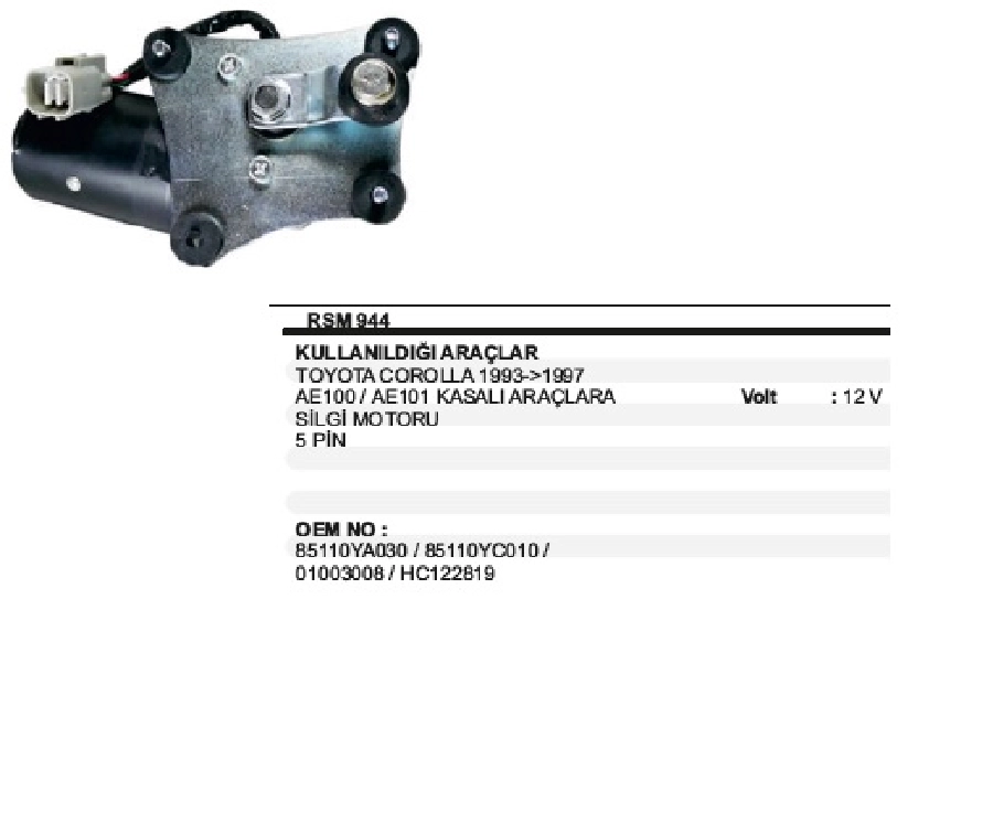 Silgi Motoru 12V Corolla 1993-1997 Sılgı Motoru | OEM RSM944