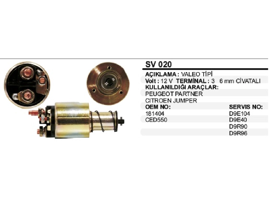 Marş Otom. Valeo Peugeot Partner, Citroen Jumper 3 Delik Civatalı | OEM SV020