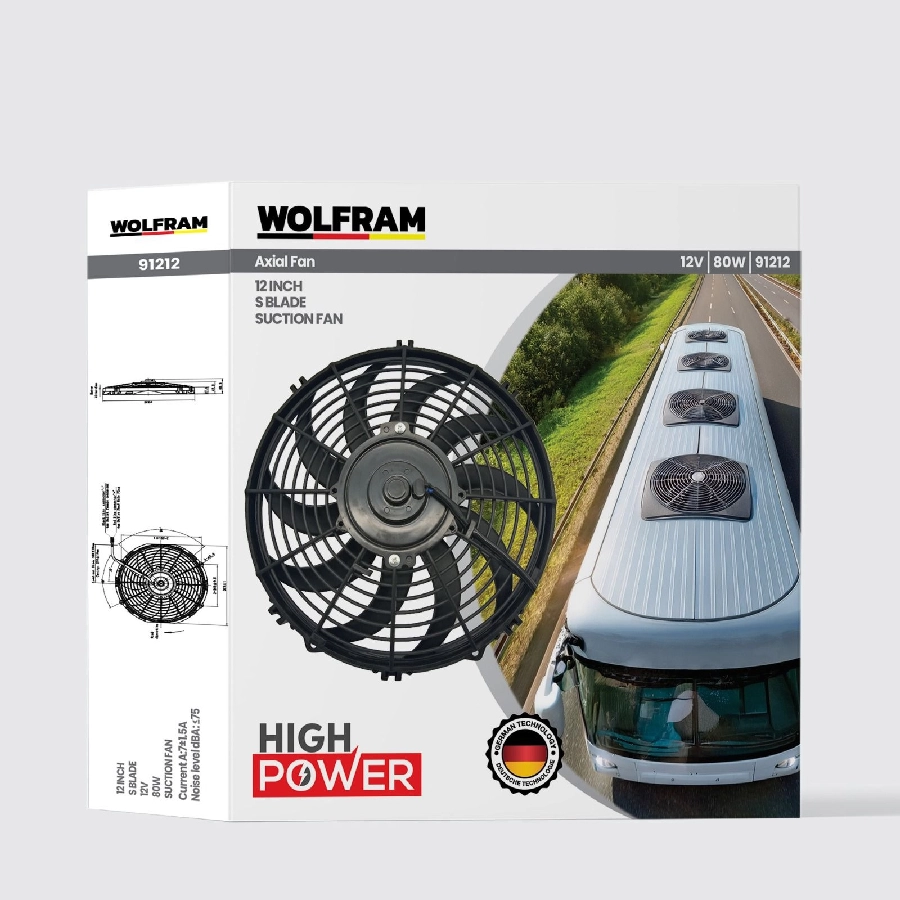 Aksiyel Fan 12 İnch S Kanat 12V 80W | OEM 91212