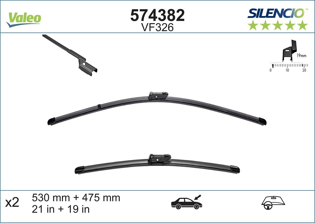 Silecek Supurgesi Aerotwin 530 / 475 MM A974S Polo 05> 1.4 TDI | VALEO 574382 | OEM 6Q1955425C 6Q1955425C 6Q1955426A 6Q1955426A