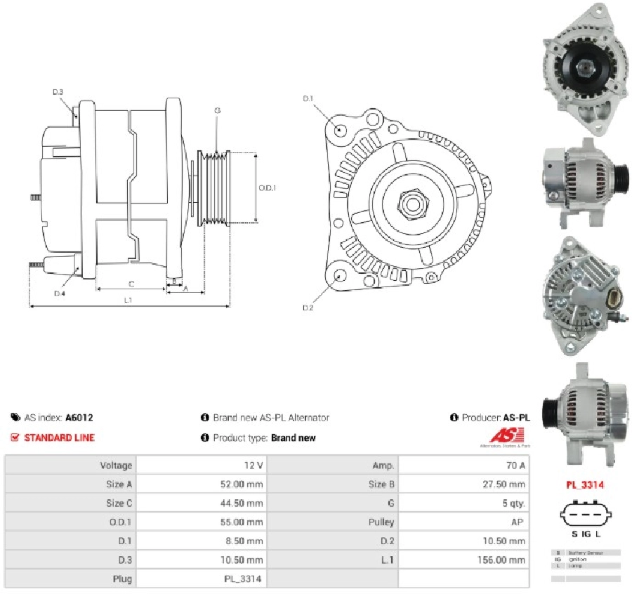 Alternatör 12V 70A Denso Tip 5 Kanal Toyota Corolla AE101 AE111-Carina-Corona | OEM A6012