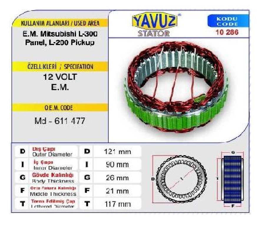 Statör Japon Tip 12V 50A Mitsubishi L-300 Panel L-200 Pickup { Eski Model} (10286) | OEM 151112