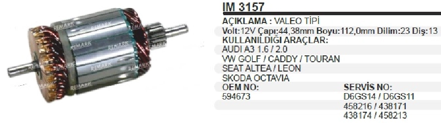 Marş Kollektörü Valeo Tip 12V Audi A3 1.6, 2.0 VW Golf Caddy Touran Seat Albea Leon Skoda Octavia 23 Dilim | OEM IM3157