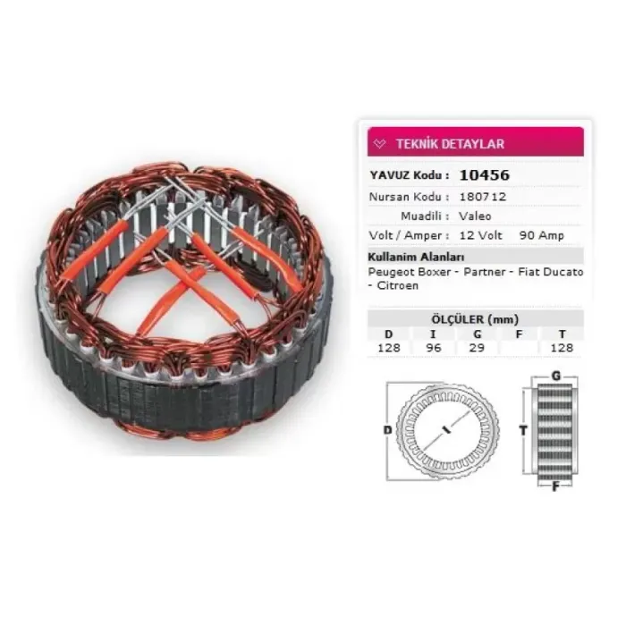 Stator Valeo Tip 12V 90A Peugeot Boxer Partner Fiat Ducato Citroen BMW Nursan 180712 | YAVUZ 10 456