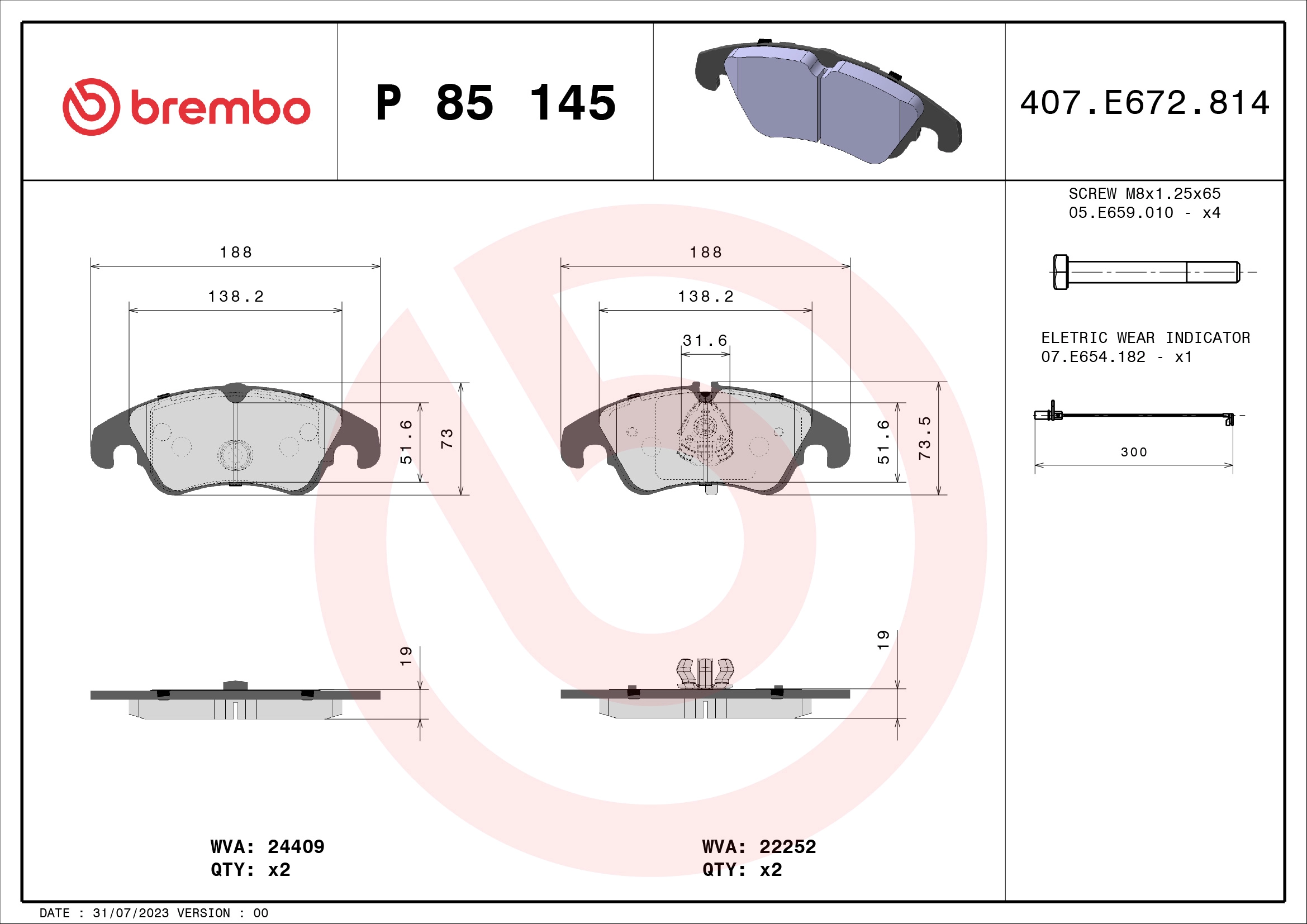 On Fren Balatasi A6 A7 11>18 Q5 08>17 | BREMBO P85145 | OEM 4G0698151AA 4G0698151AA 4G0698151L 8R0698151A 4G0698151L 8R0698151A