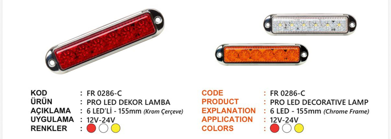 Fr Pro LED Dekor Lamba Krom Çerçeveli Kırmızı