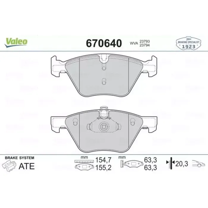 Fren Balatasi On Bmw F10 F11 11> | VALEO 670640 | OEM 34116858047