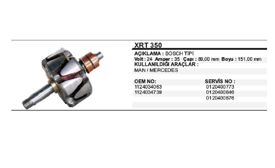Rotor 4V 35A Bosch T MAN Mercedes Alt Rotor | OEM XRT350
