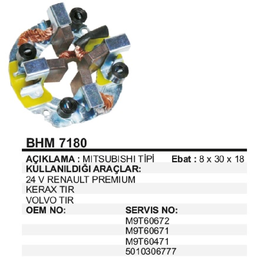 Marş Kömür Yuvası 24V Renault Tır, Ford Kargo | OEM BHM7180