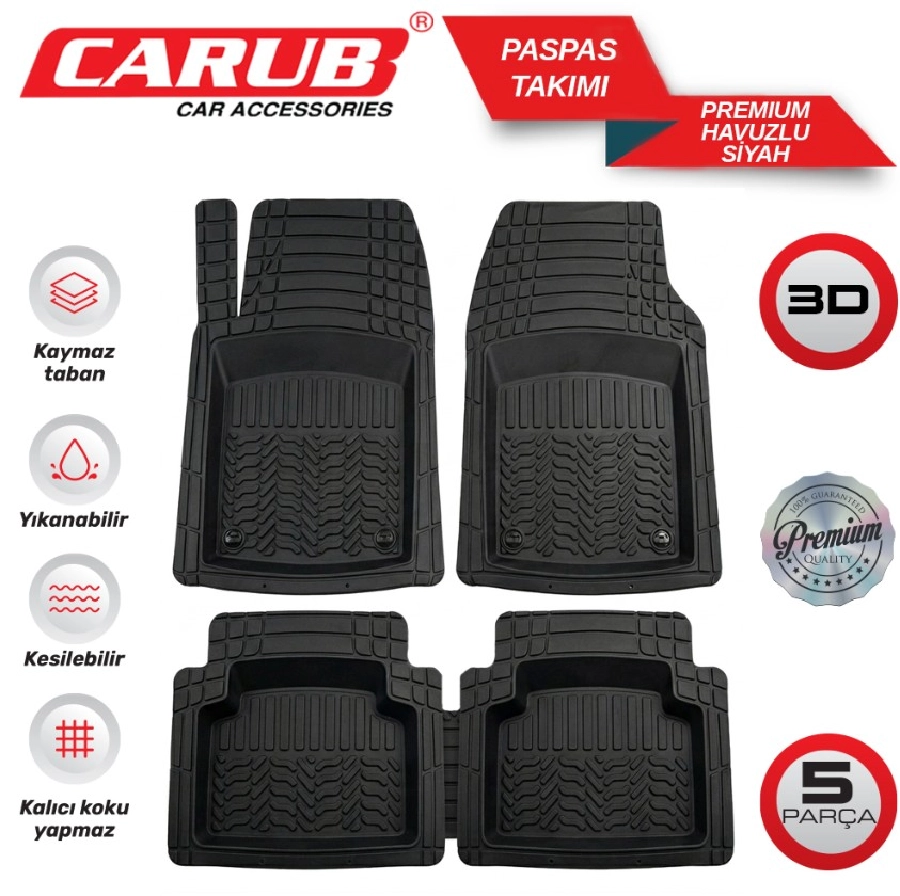 Paspas Havuzlu 3D 5 Parça Siyah Premium | OEM BR5009005