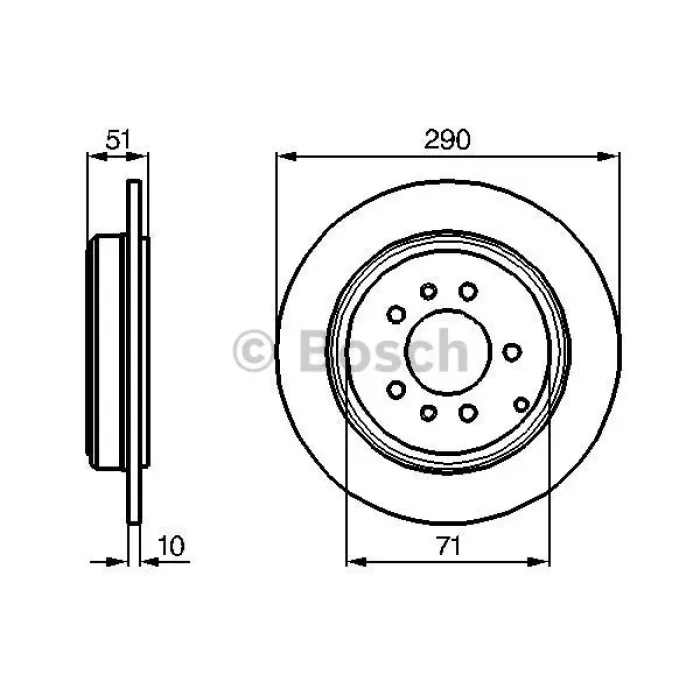 Arka Fren Aynasi P607 2.0 2.0 HDI 2.2 HDI 2.7 HDI 3.0 V6 02 / 00>OLCU: (CAP:290 KALINLIK:10X5DL) | BOSCH 0986478733 | OEM 4246V7