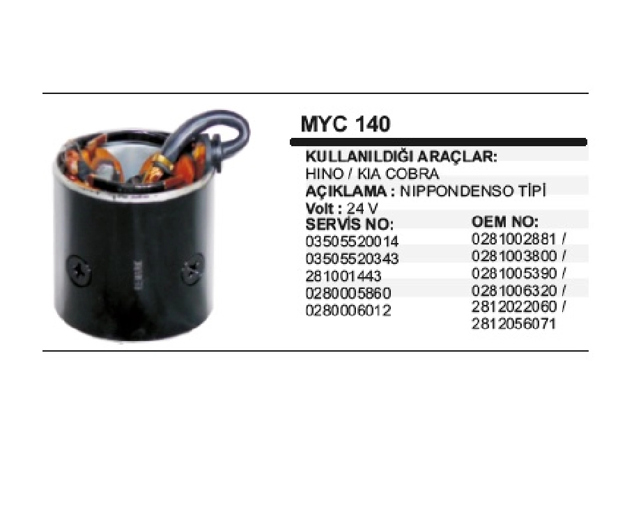 Marş Yastığı + Gövdesi 24V ÇAP:90mm Orta BOY:83,5mm BOY:88,5mm Kömür 8mm + 25mm + 21mm Hino Kırkayak- Kam | OEM MYC140