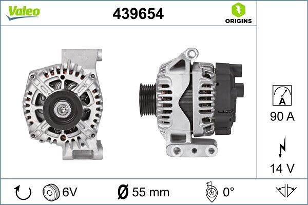 Alternator 12V 90A Fiat (TG9S0) | VALEO 439654 | OEM 51984051 51984051 51784848 51784848