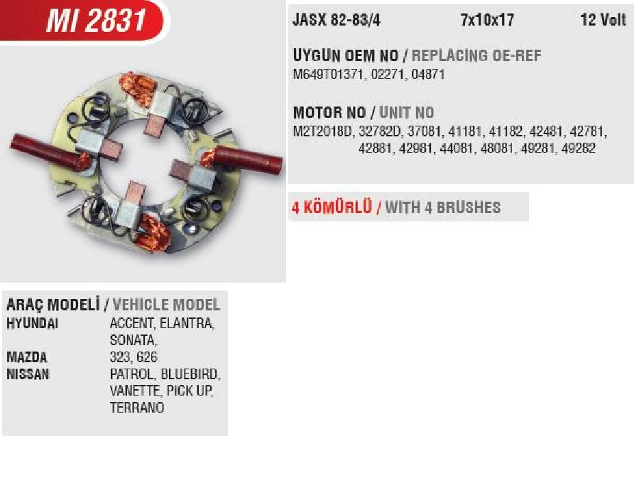 Marş Kömür Yuvası Accent-Elantra-Excel (Mando 4 KOMURLU)-LANCER-PAJERO, Kia Rio, Mazda 323-626, İmpraza, V | OEM MI2831