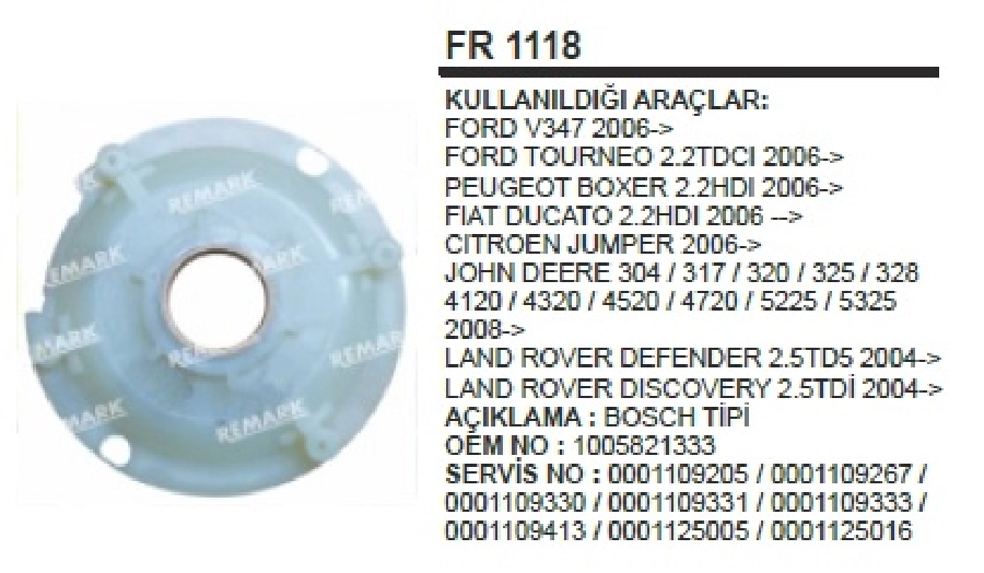 Redüktör Fiberi Bosch T 109 Seri V347, Boxer, Ducato, Jumper | OEM FR1118