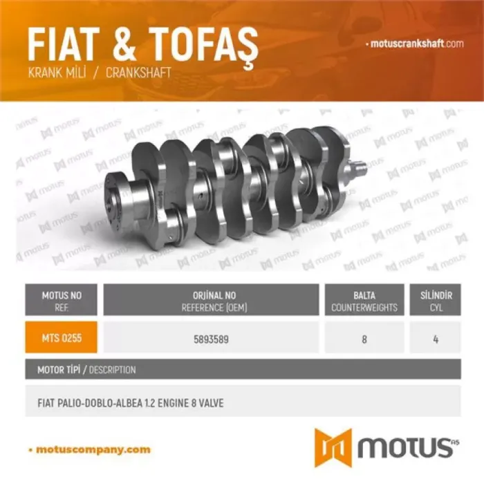 Krank Palio Doblo Albea 1,2 8V (Kece:23MM) | MOTUS 255 | OEM 5893589