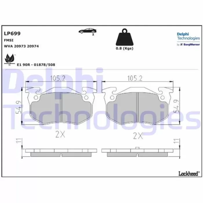 Arka Fren Balatasi R9-R11-R19-Clio 1-2-Megane 1-Symbol - Saxo-Xsara-P306-P309 | DELPHI LP699 | OEM 7701207034 4251.46 4251.48
