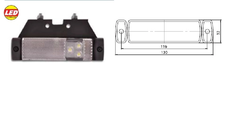 Universal Dorse Yan Işaret Lamba, Beyaz, Braketlı (M 551446) 24V | OEM M720309