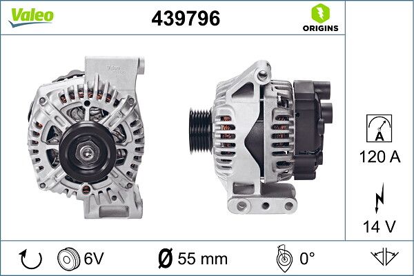 Alternator Punto Evo Panda Fiorino 1,3 Multijet (5 Kanal) | VALEO 439796 | OEM 51892460 51892460 51984052 51984052